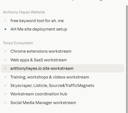 Five Claude Code chats plus an HQ coordination chat that hands over a prioritised to-do list