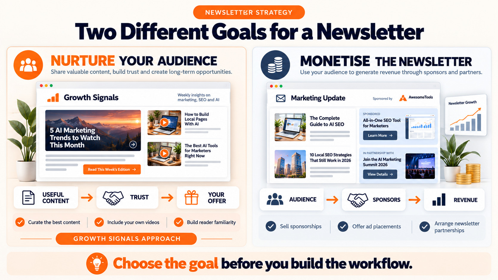 Two-goal newsletter strategy.