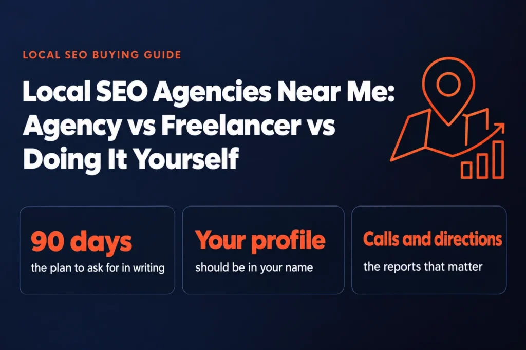 Local SEO Agencies Near Me: Agency vs Freelancer vs Doing It Yourself: 90 days the plan to ask for in writing, Your profile should be in your name, Calls and directions the reports that matter