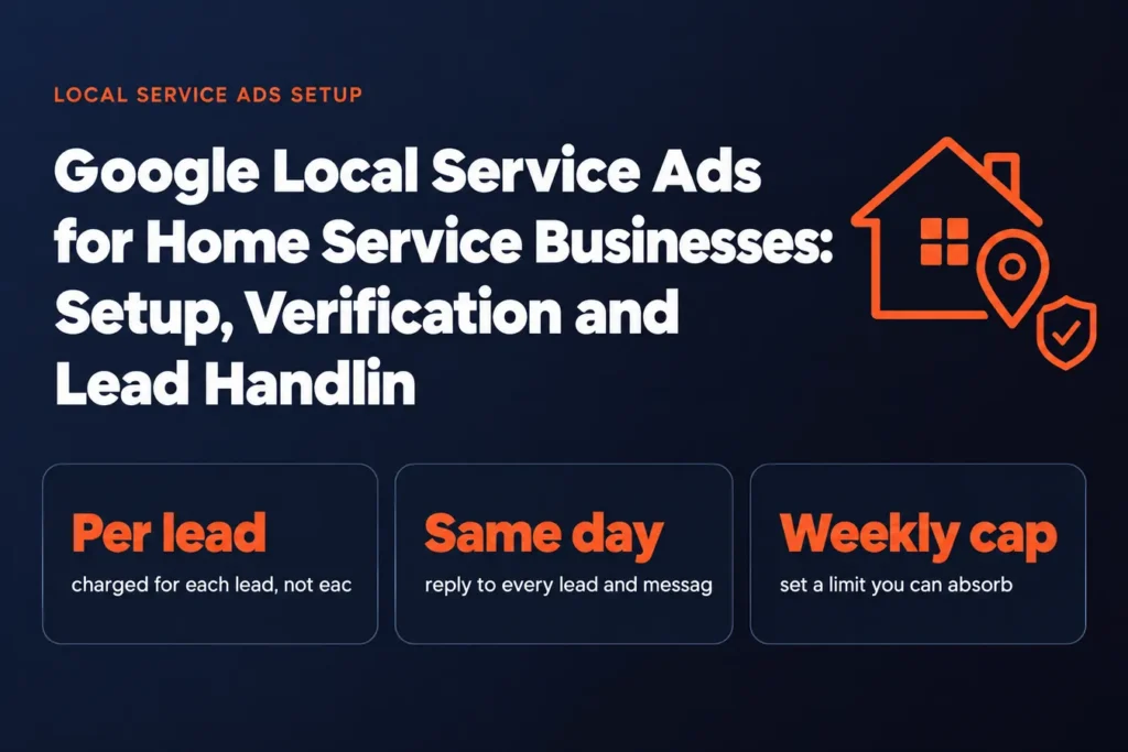 Google Local Service Ads for Home Service Businesses: Setup, Verification and Lead Handlin: Per lead charged for each lead, not eac, Same day reply to every lead and messag, Weekly cap set a limit you can absorb